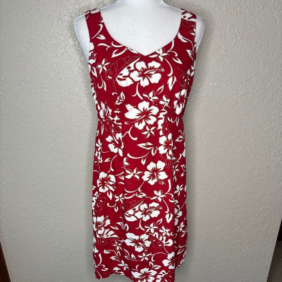 Hilo Hattie Classic Red Hibiscus Sleeveless Hawaiian Cotton Dress Women's Size 8 - Picture 1 of 9